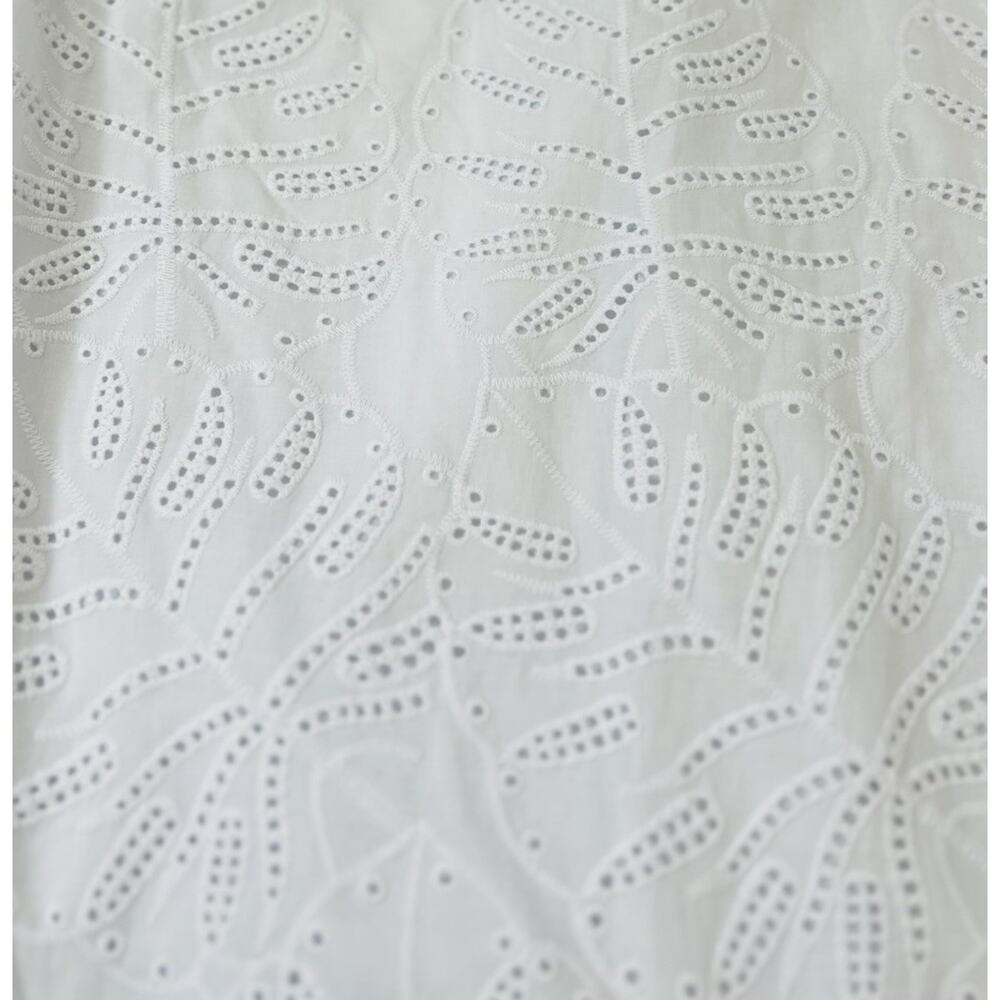 White Eyelet Midi Skirt 1X Tiered Cotton Boho Cottagecore Elastic Waist - Picture 5 of 11